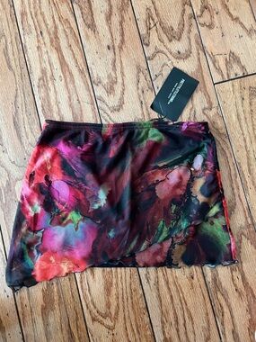 PrettyLittleThing Multi Floral Print Mesh Overlay Mini Skirt